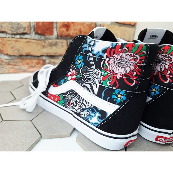 Vans Slk8 Hi Tiger Floral Men Sz 8 Skateboarding Casual Sneakers Rare Tattoo - Picture 3 of 11